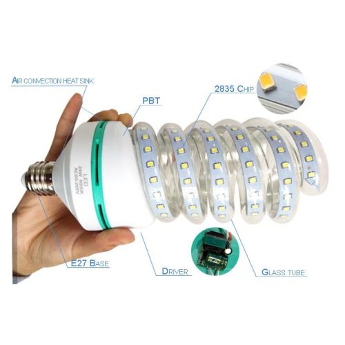 Efficient LED 12W AC86 ~ 265V SMD LED Energiatakarékos 6000k, Hideg fehér E27 spiral